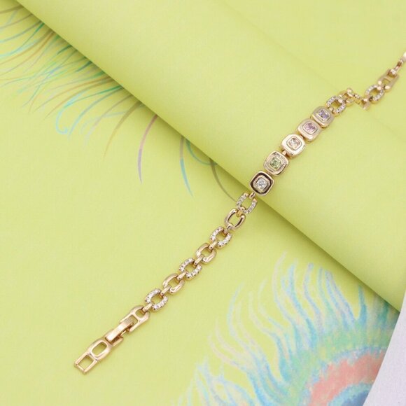 "Rose Gold Bracelet with Colorful Stones and Crystal Links, XPBL0791 - Picture 2 of 12